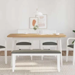 vidaXL Bancos-Banco 110 cm madera maciza caucho blanco
