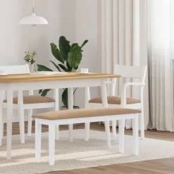 vidaXL Banco 110 cm madera maciza caucho blanco Blanco y marr&oacute;n Online