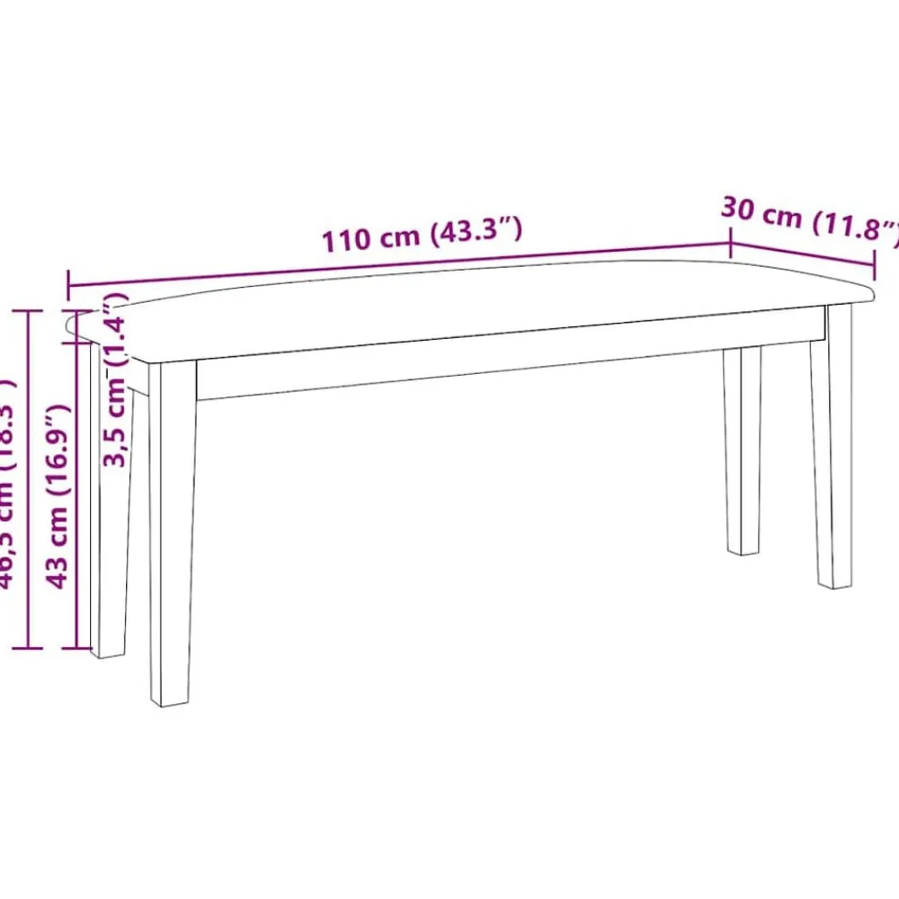 vidaXL Banco 110 cm madera maciza caucho blanco Blanco y marrón Online