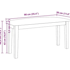 vidaXL Bancos-Banco 90 cm madera maciza caucho blanco