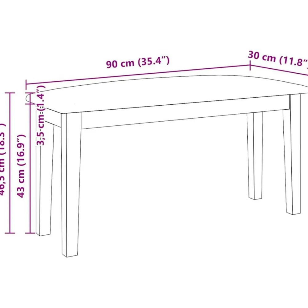 vidaXL Bancos-Banco 90 cm madera maciza caucho blanco