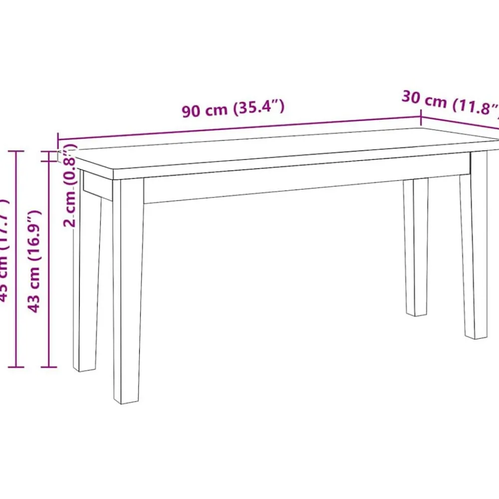 vidaXL Bancos-Banco 90 cm madera maciza caucho blanco