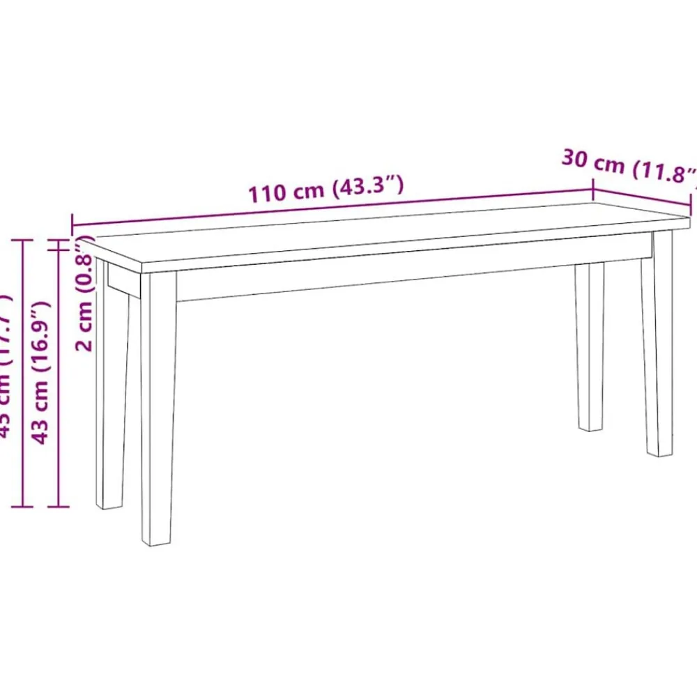 vidaXL Banco 110 cm madera maciza caucho Blanco Best