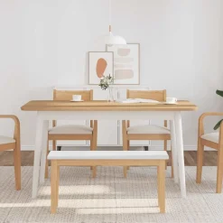 vidaXL Banco 90 cm Madera Maciza Caucho Natural y blanco Clearance