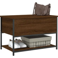 vidaXL Bancos-Banco almacenaje madera ingeniería marrón roble 70x42,5x47 cm