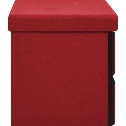 vidaXL Bancos-Banco almacenaje plegable lino sintético rojo tinto 76x38x38 cm