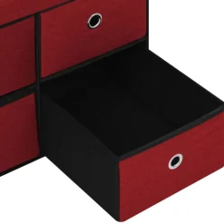 vidaXL Bancos-Banco almacenaje plegable lino sintético rojo tinto 76x38x38 cm