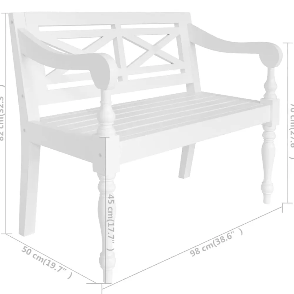 vidaXL Banco Batavia de madera maciza de caoba 98 cm Blanco