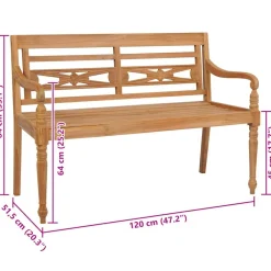 vidaXL Banco Batavia teca 120 cm Marr&oacute;n