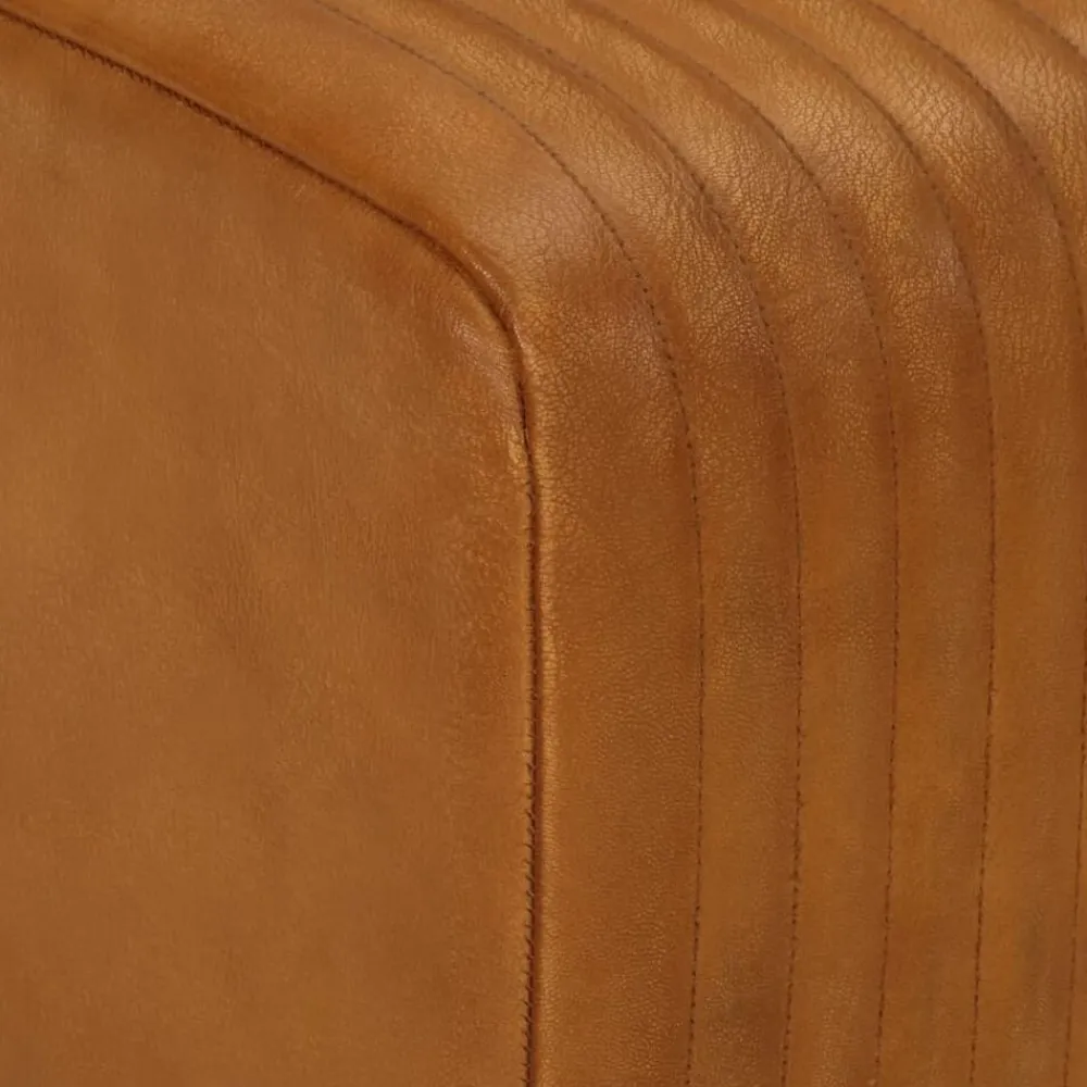 vidaXL Bancos-Banco Bok madera de mango piel de cabra auténtica marrón 107 cm