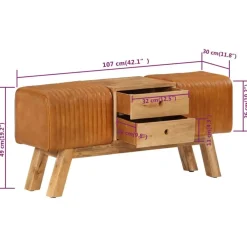vidaXL Bancos-Banco Bok madera de mango piel de cabra auténtica marrón 107 cm