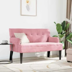 vidaXL Banco Chesterfield 112 x 65,5 x 75 cm Terciopelo Rosa Discount