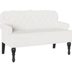 vidaXL Banco Chesterfield 119,5 x 64,5 x 75 cm Cuero sintético White Clearance