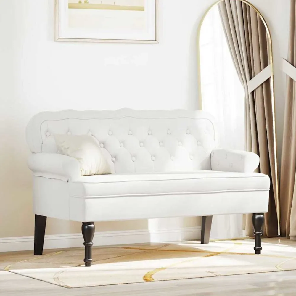 vidaXL Banco Chesterfield 119,5 x 64,5 x 75 cm Cuero sintético White Clearance
