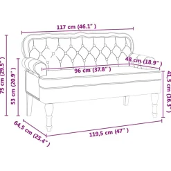 vidaXL Banco Chesterfield 119,5 x 64,5 x 75 cm Cuero sintético White Clearance