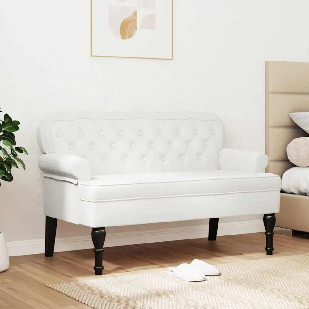 vidaXL Banco Chesterfield 119,5 x 64,5 x 75 cm Cuero sintético White Clearance