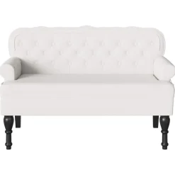 vidaXL Banco Chesterfield 119,5 x 64,5 x 75 cm Cuero sintético White Clearance