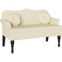 vidaXL Banco Chesterfield 120.5 x 65 x 75 cm Cuero sintético Crema Discount