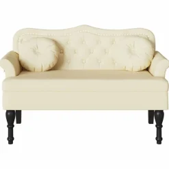 vidaXL Banco Chesterfield 120.5 x 65 x 75 cm Cuero sintético Crema Discount
