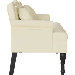 vidaXL Banco Chesterfield 120.5 x 65 x 75 cm Cuero sintético Crema Discount