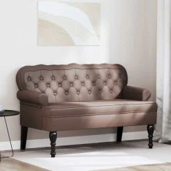 vidaXL Bancos-Banco Chesterfield Marrón 119,5 x 64,5 x 75 cm Cuero sintético