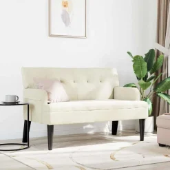 vidaXL Banco Chesterfield 112 x 65,5 x 75 cm Terciopelo Crema New