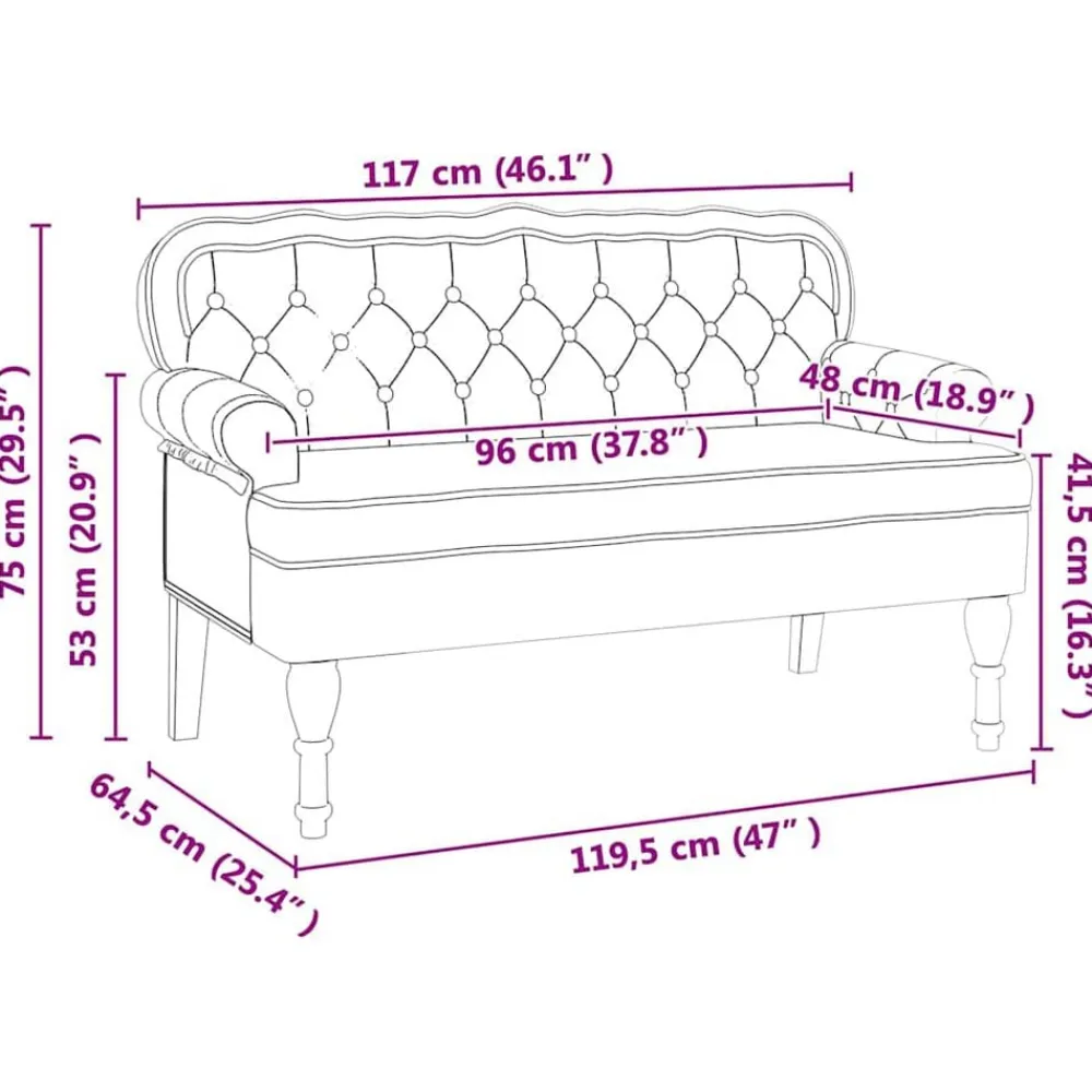 vidaXL Bancos-Banco Chesterfield 119,5 x 64,5 x 75 cm