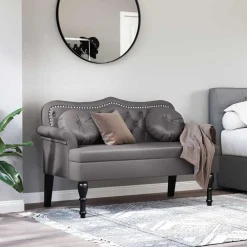 vidaXL Banco Chesterfield 120.5 x 65 x 75 cm Cuero sintético Gris Sale