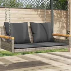 vidaXL Muebles De Jardín-Banco columpio con cojines ratán sintético gris 109x62x40 cm