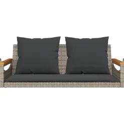 vidaXL Muebles De Jardín-Banco columpio con cojines ratán sintético gris 109x62x40 cm