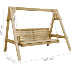 vidaXL Banco columpio de jardín madera pino impregnada 205x150x157 cm