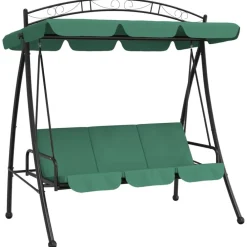 vidaXL Banco columpio de jardín con dosel tela y acero 198 cm Verde Hot