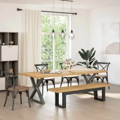 vidaXL Bancos-Banco comedor NOAIN patas forma U madera maciza pino