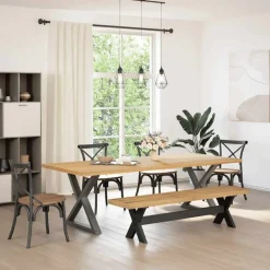 vidaXL Bancos-Banco comedor NOAIN patas forma X madera maciza pino