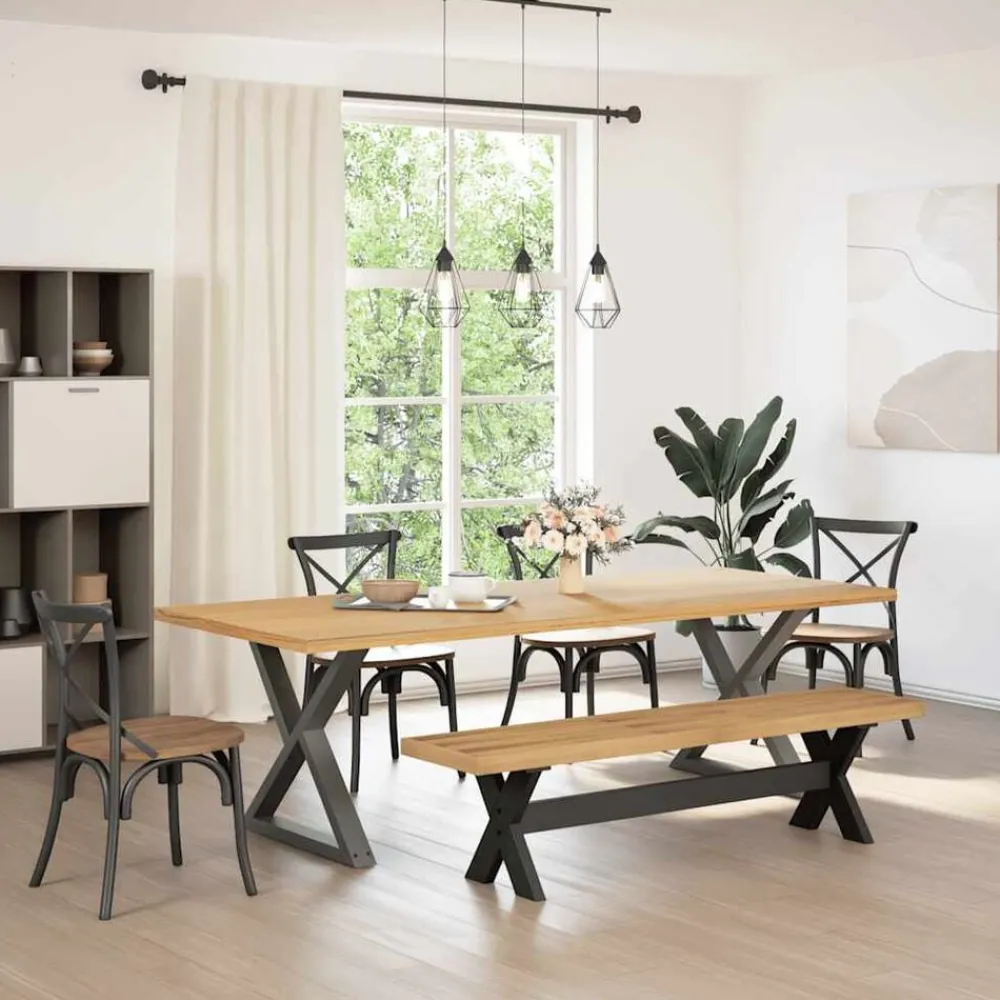 vidaXL Bancos-Banco comedor NOAIN patas forma X madera maciza pino