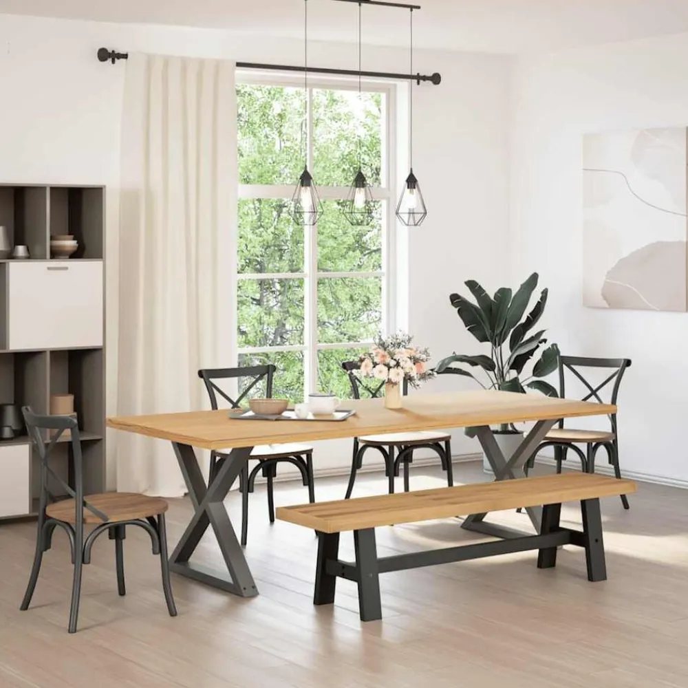 vidaXL Bancos-Banco comedor NOAIN patas forma A madera maciza pino
