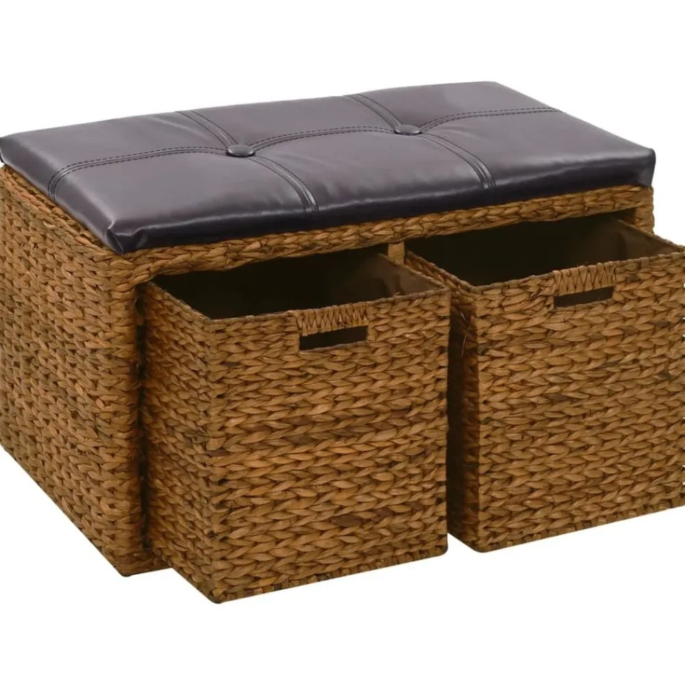 vidaXL Banco con 2 cestas hierba marina 71x40x42 cm marrón Marrón Online