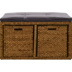 vidaXL Banco con 2 cestas hierba marina 71x40x42 cm marrón Marrón Online