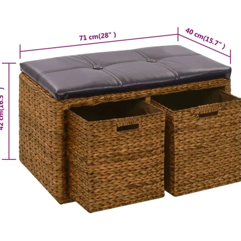 vidaXL Banco con 2 cestas hierba marina 71x40x42 cm marrón Marrón Online