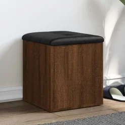 vidaXL Banco con almacenaje madera ingeniería roble marrón 42x42x45 cm Marr&oacute;n roble Online