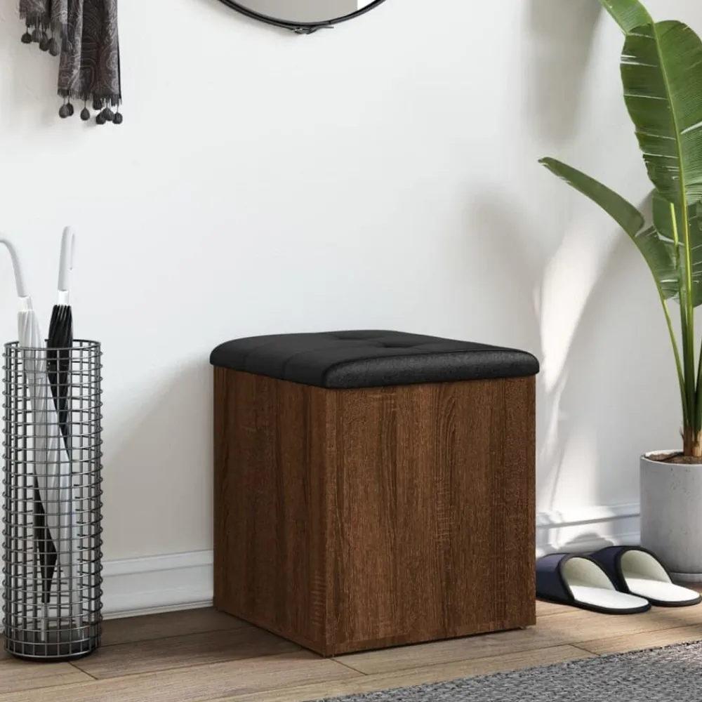 vidaXL Banco con almacenaje madera ingeniería roble marrón 42x42x45 cm Marrón roble Online