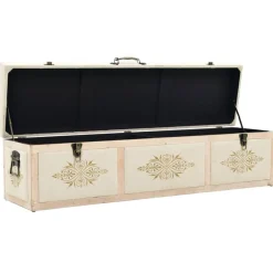 vidaXL Banco con almacenaje 110 cm madera maciza de abeto color crema y tela Clearance