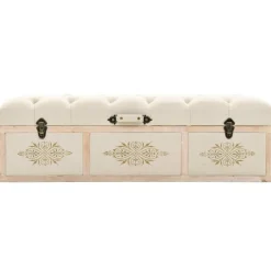 vidaXL Banco con almacenaje 110 cm madera maciza de abeto color crema y tela Clearance