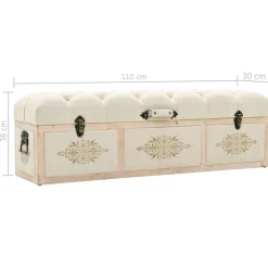 vidaXL Banco con almacenaje 110 cm madera maciza de abeto color crema y tela Clearance