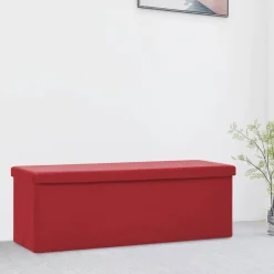 vidaXL Banco con almacenaje plegable PVC Rojo vino tinto Hot