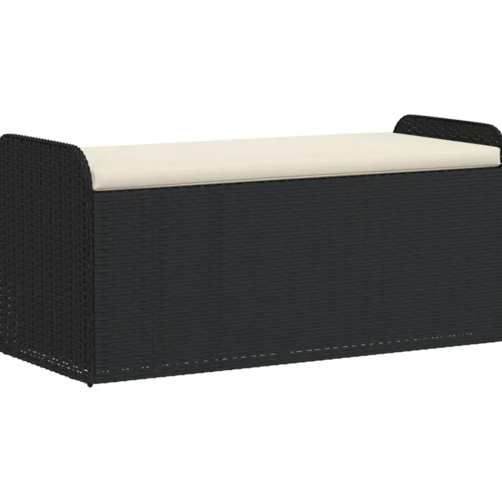 vidaXL Muebles De Jardín-Banco con almacenaje y cojín ratán sintético 115x51x52 cm