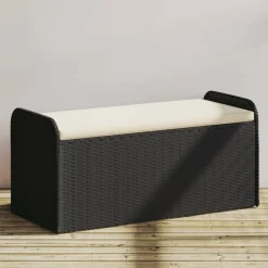vidaXL Muebles De Jardín-Banco con almacenaje y cojín ratán sintético 115x51x52 cm