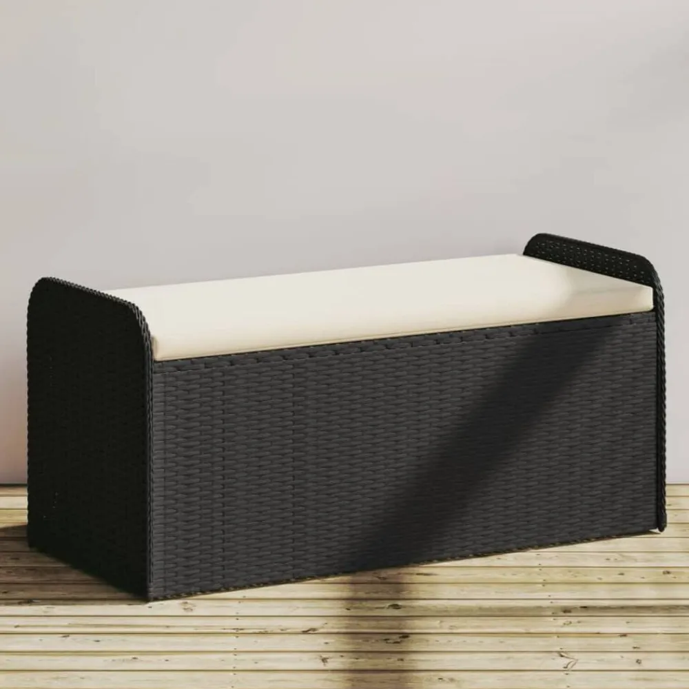 vidaXL Muebles De Jardín-Banco con almacenaje y cojín ratán sintético 115x51x52 cm
