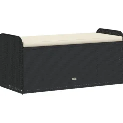vidaXL Muebles De Jardín-Banco con almacenaje y cojín ratán sintético 115x51x52 cm