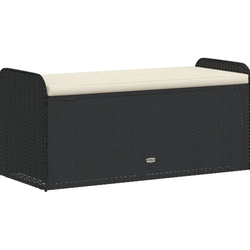vidaXL Muebles De Jardín-Banco con almacenaje y cojín ratán sintético 115x51x52 cm